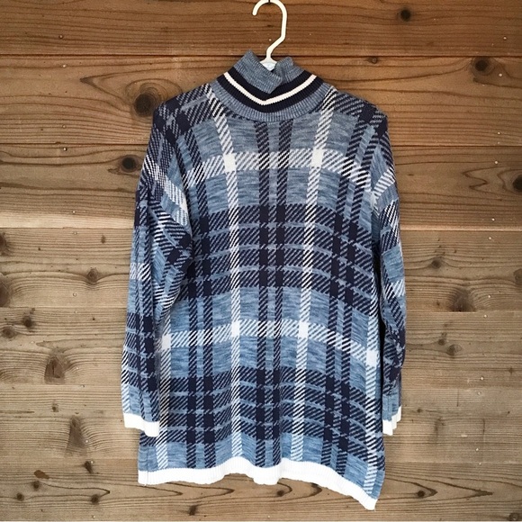 Delia McKain Blue Vintage Plaid Turtleneck Size Large - Picture 8 of 14